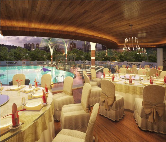 Poolside banquet and lifestyle space